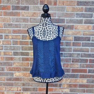 Hollister Navy Tank Top Floral Ruffle - Large